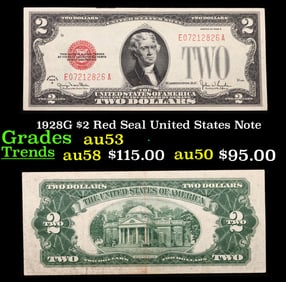 1928G $2 Red Seal United States Note Grades Select AU