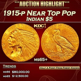 1915-p Gold Indian Half Eagle Near Top Pop $5 ms65+ SEGS