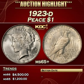 1923-d Peace Dollar $1 ms65+ SEGS