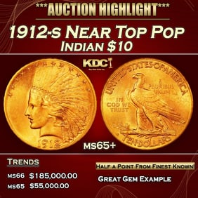 1912-s Gold Indian Eagle Near Top Pop $10 ms65+ SEGS