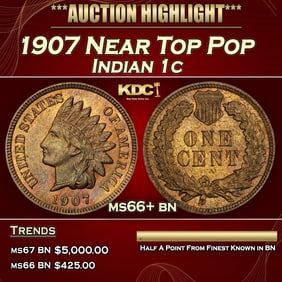 1907 Indian Cent Near Top Pop 1c ms66+ bn SEGS