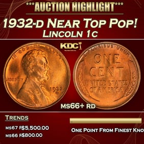 1932-d Lincoln Cent Near Top Pop! 1c ms66+ rd SEGS