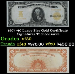 1907 Teehee/Burke $10 Large Size Gold Certificate Grades vf++