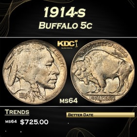 1914-s Buffalo Nickel 5c Grades ms64
