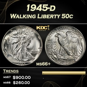 1945-d Walking Liberty Half Dollar 50c ms66+ SEGS