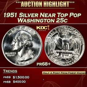 1951 Proof Washington Quarter Silver Near Top Pop 25c pr68+ SEGS