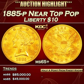 1885-p Gold Liberty Eagle Near Top Pop $10 ms65+ SEGS