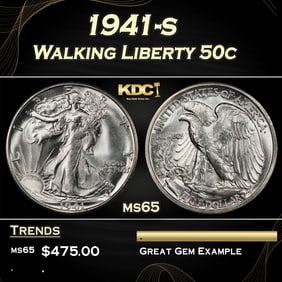 1941-s Walking Liberty Half Dollar 50c Grades ms65