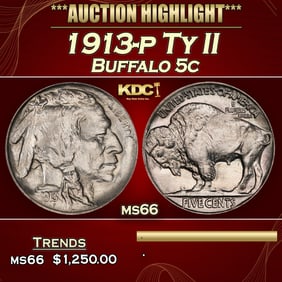1913-p Ty II Buffalo Nickel 5c ms66 SEGS