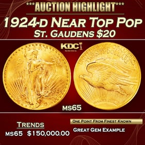 1924-d Gold St. Gaudens Double Eagle Near Top Pop $20 ms65 SEGS