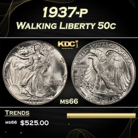1937-p Walking Liberty Half Dollar 50c Grades ms66
