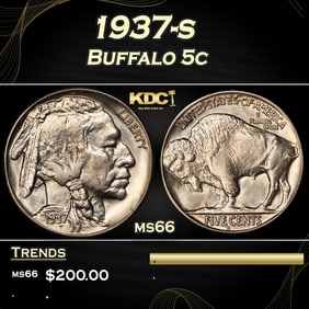 1937-s Buffalo Nickel 5c Grades ms66