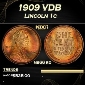 1909 VDB Lincoln Cent 1c Grades ms66 rd