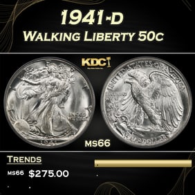 1941-d Walking Liberty Half Dollar 50c Grades ms66