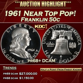 1961 Proof Franklin Half Dollar Near Top Pop! 50c pr68+ DCAM SEGS