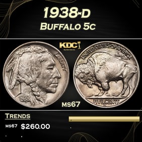 1938-d Buffalo Nickel 5c ms67 SEGS