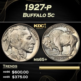 1927-p Buffalo Nickel 5c Grades ms65+