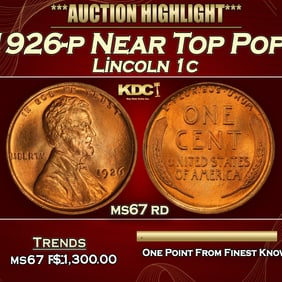 1926-p Lincoln Cent Near Top Pop! 1c ms67 rd SEGS