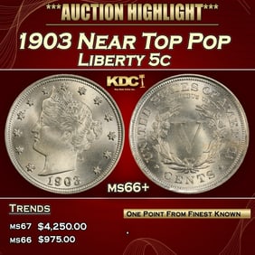 1903 Liberty Nickel Near Top Pop 5c ms66+ SEGS