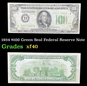 1934 $100 Green Seal Federal Reserve Note Grades xf