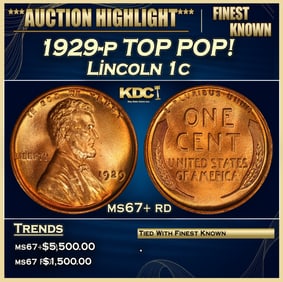 1929-p Lincoln Cent TOP POP! 1c ms67+ rd SEGS