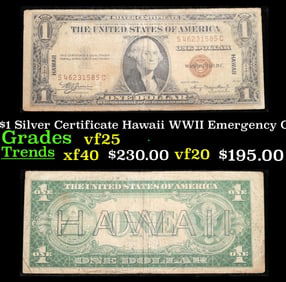 1935A $1 Silver Certificate Hawaii WWII Emergency Currency Grades vf+