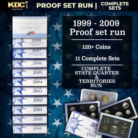 1999-2009 Full Proof Set Run - 127 Coins, 11 Sets Complete 50 State Quarters, Territories Run, &