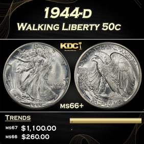 1944-d Walking Liberty Half Dollar 50c ms66+ SEGS