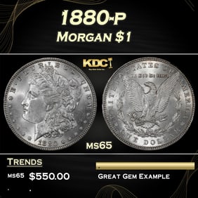 1880-p Morgan Dollar $1 Grades ms65