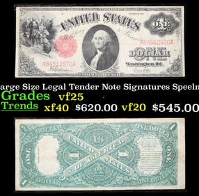 1917 $1 Large Size Legal Tender Note Grades vf+ Signatures Speelman/White