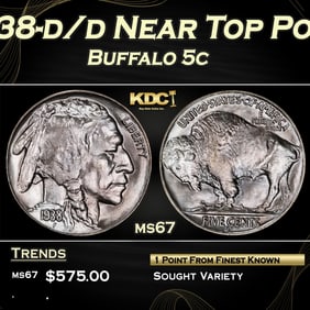 1938-d/d Buffalo Nickel Near Top Pop 5c ms67 SEGS