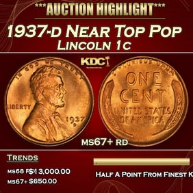 1937-d Lincoln Cent Near Top Pop 1c ms67+ rd SEGS