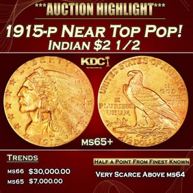 1915-p Gold Indian Quarter Eagle Near Top Pop! $2 1/2 ms65+ USCG