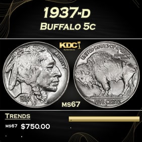 1937-d Buffalo Nickel 5c ms67 SEGS
