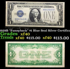 1928B $1 Blue Seal Silver Certificate "Funnyback" Grades xf