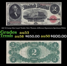 1917 Speelman/White $2 Large Size Legal Tender Note Grades Select AU