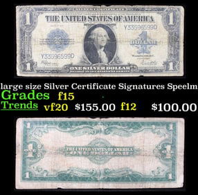 1923 $1 large size Silver Certificate Grades f+ Signatures Speelman/White