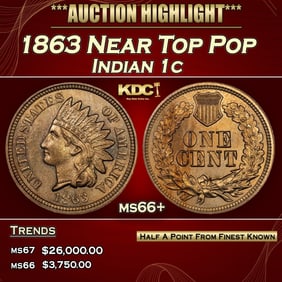 1863 Indian Cent Near Top Pop 1c ms66+ SEGS
