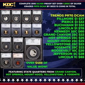 2010 US Silver Proof Set Graded pr70 DCAM By SEGS about 1.5 oz of pure silver 13 Coins