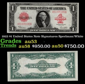 1923 Speelman/White $1 United States Note Grades Select AU