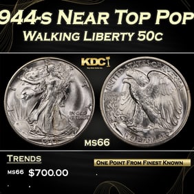 1944-s Walking Liberty Half Dollar Near Top Pop 50c Grades ms66