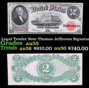 1917 $2 Large Size Legal Tender Note Thomas Jefferson Grades Choice AU Signatures Speelman/White
