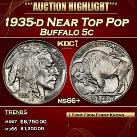 1935-d Buffalo Nickel Near Top Pop 5c ms66+ SEGS