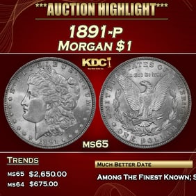 1891-p Morgan Dollar $1 Grades ms65 SEGS