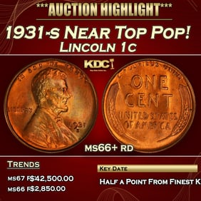 1931-s Lincoln Cent Near Top Pop! 1c ms66+ rd SEGS