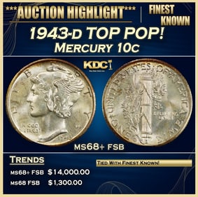 1943-d Mercury Dime TOP POP! 10c ms68+ fsb SEGS