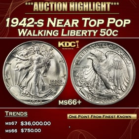 1942-s Walking Liberty Half Dollar Near Top Pop 50c ms66+ SEGS