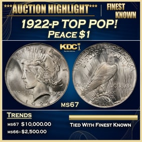 1922-p Peace Dollar TOP POP! $1 ms67 SEGS