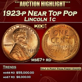 1923-p Lincoln Cent Near Top Pop 1c ms67+ rd SEGS