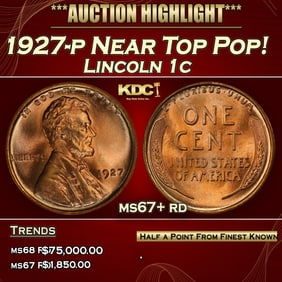 1927-p Lincoln Cent Near Top Pop! 1c ms67+ rd SEGS
